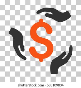 Dollar Care Hands icon. Vector illustration style is flat iconic bicolor symbol, orange and gray colors, transparent background. Designed for web and software interfaces.