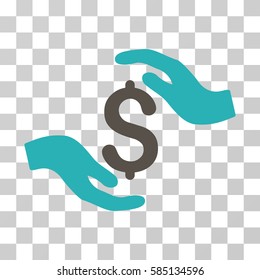 Dollar Care Hands icon. Vector illustration style is flat iconic bicolor symbol, grey and cyan colors, transparent background. Designed for web and software interfaces.