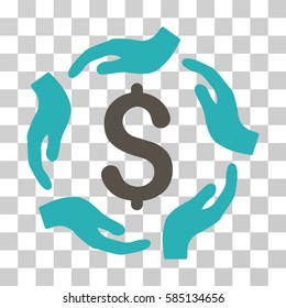 Dollar Care Hands icon. Vector illustration style is flat iconic bicolor symbol, grey and cyan colors, transparent background. Designed for web and software interfaces.