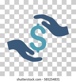 Dollar Care Hands icon. Vector illustration style is flat iconic bicolor symbol, cyan and blue colors, transparent background. Designed for web and software interfaces.
