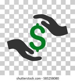 Dollar Care Hands icon. Vector illustration style is flat iconic bicolor symbol, green and gray colors, transparent background. Designed for web and software interfaces.