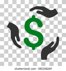Dollar Care Hands icon. Vector illustration style is flat iconic bicolor symbol, green and gray colors, transparent background. Designed for web and software interfaces.