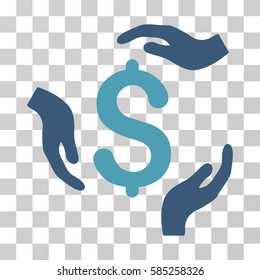 Dollar Care Hands icon. Vector illustration style is flat iconic bicolor symbol, cyan and blue colors, transparent background. Designed for web and software interfaces.