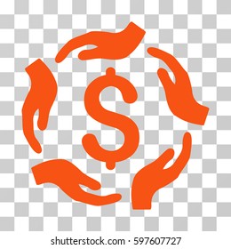 Dollar Care Hands icon. Vector illustration style is flat iconic symbol, orange color, transparent background. Designed for web and software interfaces.