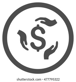 Dollar Care Hands rounded icon. Vector illustration style is flat iconic symbol, gray color, white background.