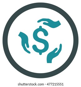 Dollar Care Hands vector bicolor rounded icon. Image style is a flat icon symbol inside a circle, soft blue colors, white background.