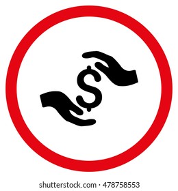 Dollar Care Hands vector bicolor rounded icon. Image style is a flat icon symbol inside a circle, intensive red and black colors, white background.