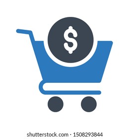dollar cart glyph colour vector icon