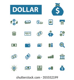 dollar, cash, coins, bankontes, cards, online money, profit, revenue, bill, check, mobile payment, trading, atm, bank, finance, banking, wealth, investment, savings, exchange icons, signs vector
