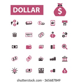 dollar, cash, coins, bankontes, cards, online money, profit, revenue, bill, check, mobile payment, trading, atm, bank, finance, banking, wealth, investment, savings, exchange icons, signs vector
