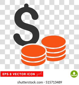 Dollar Cash EPS vector pictogram. Illustration style is flat iconic bicolor orange and gray symbol.