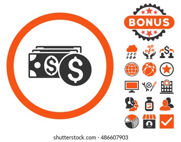 Dollar Cash icon with bonus elements. Vector illustration style is flat iconic bicolor symbols, orange and gray colors, white background.