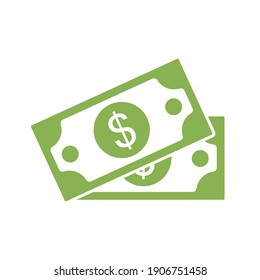 Dollar cash icon. Currency symbol.  Green money in flat style. Vector illustration isolated on white background.