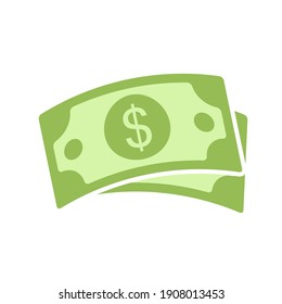 Dollar cash icon. Currency symbol. Green money in flat style. Vector illustration isolated on white background.