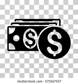 Dollar Cash icon. Vector illustration style is flat iconic symbol, black color, transparent background. Designed for web and software interfaces.