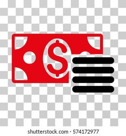 Dollar Cash icon. Vector illustration style is flat iconic bicolor symbol, intensive red and black colors, transparent background. Designed for web and software interfaces.