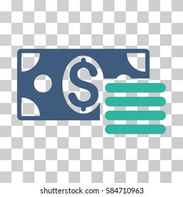 Dollar Cash icon. Vector illustration style is flat iconic bicolor symbol, cobalt and cyan colors, transparent background. Designed for web and software interfaces.