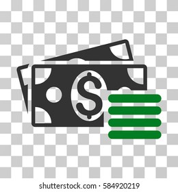 Dollar Cash icon. Vector illustration style is flat iconic bicolor symbol, green and gray colors, transparent background. Designed for web and software interfaces.