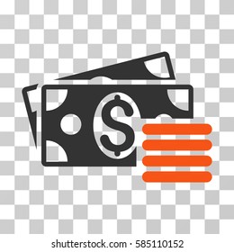 Dollar Cash icon. Vector illustration style is flat iconic bicolor symbol, orange and gray colors, transparent background. Designed for web and software interfaces.