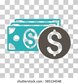 Dollar Cash icon. Vector illustration style is flat iconic bicolor symbol, grey and cyan colors, transparent background. Designed for web and software interfaces.