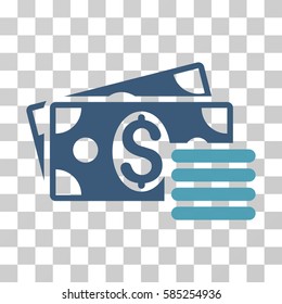 Dollar Cash icon. Vector illustration style is flat iconic bicolor symbol, cyan and blue colors, transparent background. Designed for web and software interfaces.