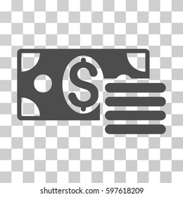 Dollar Cash icon. Vector illustration style is flat iconic symbol, gray color, transparent background. Designed for web and software interfaces.