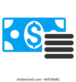 Dollar Cash icon. Vector style is bicolor flat iconic symbol with rounded angles, blue and gray colors, white background.