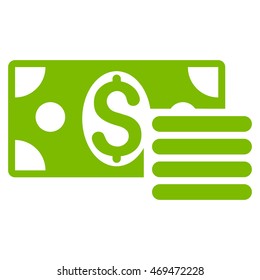 Dollar Cash icon. Vector style is flat iconic symbol with rounded angles, eco green color, white background.