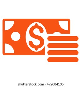 Dollar Cash icon. Vector style is flat iconic symbol with rounded angles, orange color, white background.