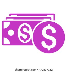 Dollar Cash icon. Vector style is flat iconic symbol with rounded angles, violet color, white background.