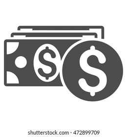 Dollar Cash icon. Vector style is flat iconic symbol with rounded angles, gray color, white background.