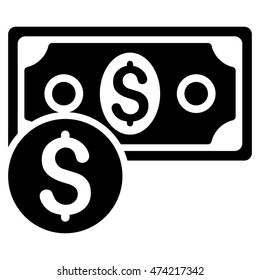 Dollar Cash icon. Vector style is flat iconic symbol with rounded angles, black color, white background.