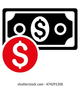 Dollar Cash icon. Vector style is bicolor flat iconic symbol with rounded angles, intensive red and black colors, white background.