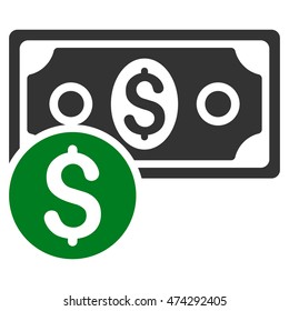 Dollar Cash icon. Vector style is bicolor flat iconic symbol with rounded angles, green and gray colors, white background.