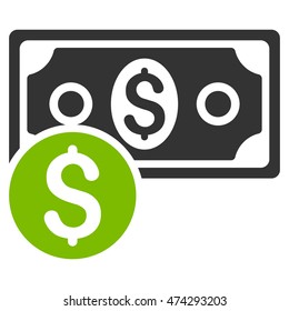 Dollar Cash icon. Vector style is bicolor flat iconic symbol with rounded angles, eco green and gray colors, white background.