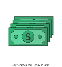 Dollar cash money icon. Green dollar cartoon vector illustration.