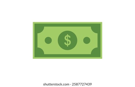 Dollar cash money United States of America currency note in green color vector illustration. Dollar bill, green currency bank note, cash and money symbol. Flat vector illustration.