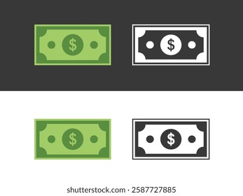 Dollar cash money United States of America currency note in green color vector illustration. Dollar bill, green currency bank note, cash and money symbol. Flat vector illustration.