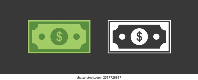 Dollar cash money United States of America currency note in green color vector illustration. Dollar bill, green currency bank note, cash and money symbol. Flat vector illustration.