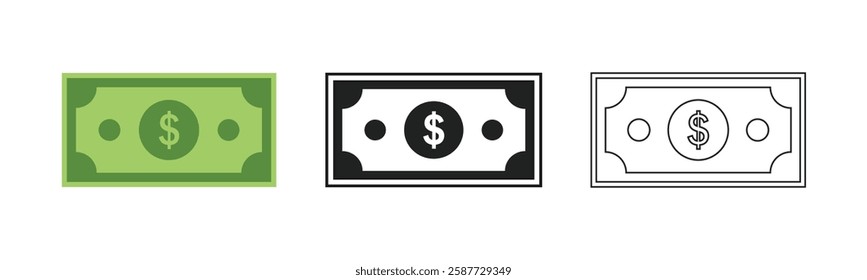 Dollar cash money United States of America currency note in green color vector illustration. Dollar bill, green currency bank note, cash and money symbol. Flat vector illustration.