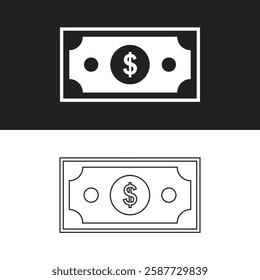 Dollar cash money United States of America currency note in green color vector illustration. Dollar bill, green currency bank note, cash and money symbol