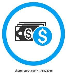Dollar Cash rounded icon. Vector illustration style is flat iconic bicolor symbol, blue and gray colors, white background.