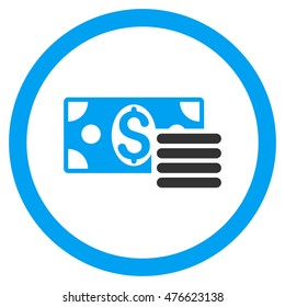 Dollar Cash rounded icon. Vector illustration style is flat iconic bicolor symbol, blue and gray colors, white background.