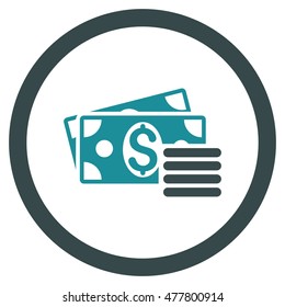Dollar Cash rounded icon. Vector illustration style is flat iconic bicolor symbol, soft blue colors, white background.