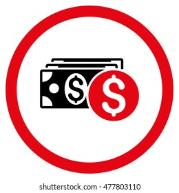 Dollar Cash rounded icon. Vector illustration style is flat iconic bicolor symbol, intensive red and black colors, white background.