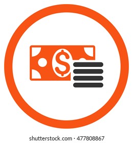 Dollar Cash rounded icon. Vector illustration style is flat iconic bicolor symbol, orange and gray colors, white background.