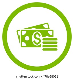 Dollar Cash rounded icon. Vector illustration style is flat iconic symbol, eco green color, white background.