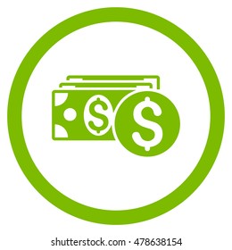 Dollar Cash rounded icon. Vector illustration style is flat iconic symbol, eco green color, white background.