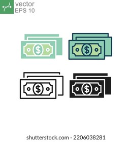 Dollar cash for salary, income. cash payment. US currency money symbol of stack paper money. Banknote of dollar for bill design. Money line icon. Vector illustration. Design on white background. EPS10