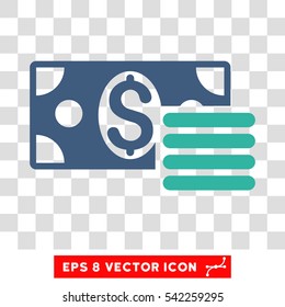 Dollar Cash vector icon. Image style is a flat cobalt and cyan iconic symbol.